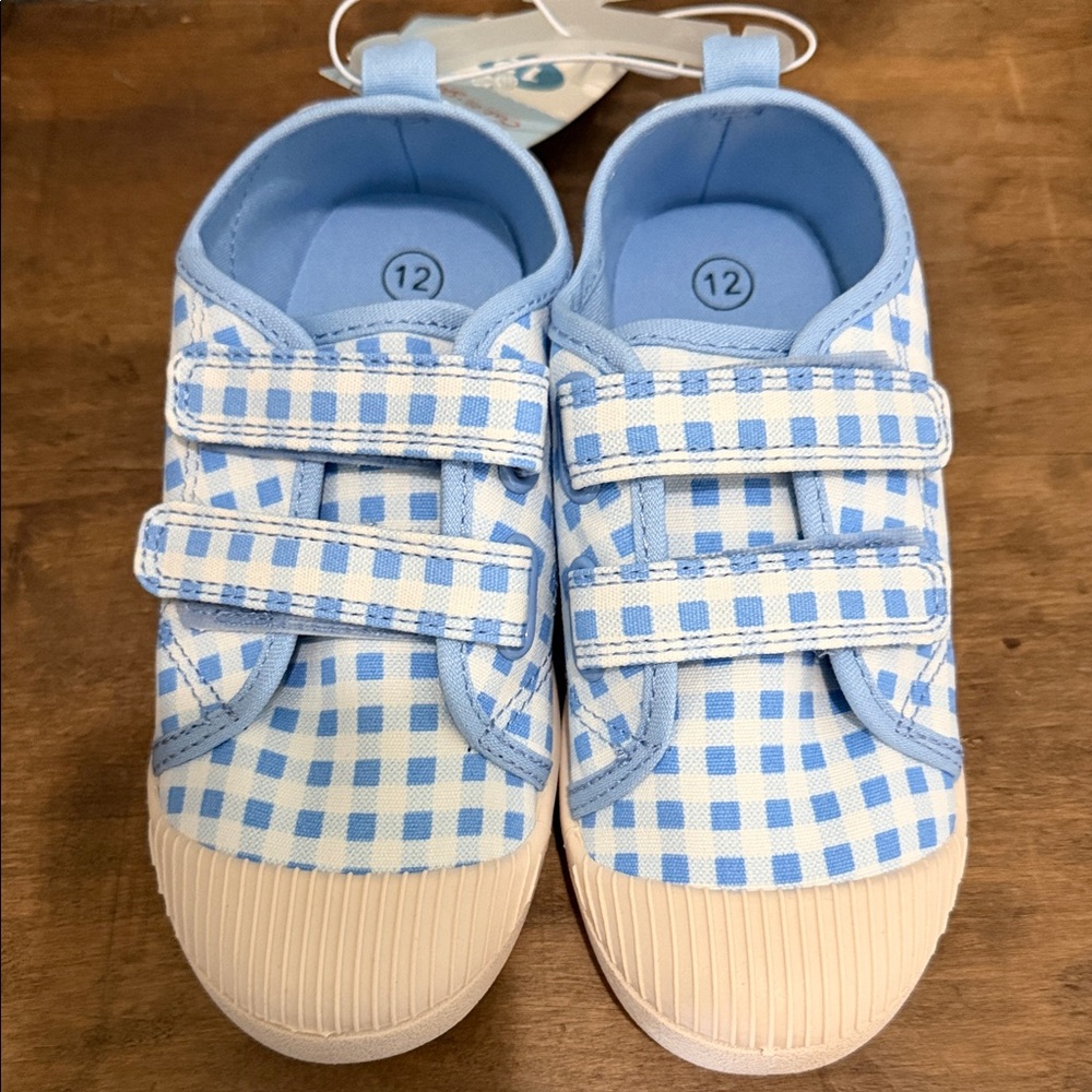 Cat & Jack Kids Blue Gingham Velcro Casual Sneakers size 12 NEW